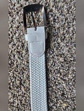 Marshal White Braided Elastic Stretch Belt With Metal Buckle and Leather tipped